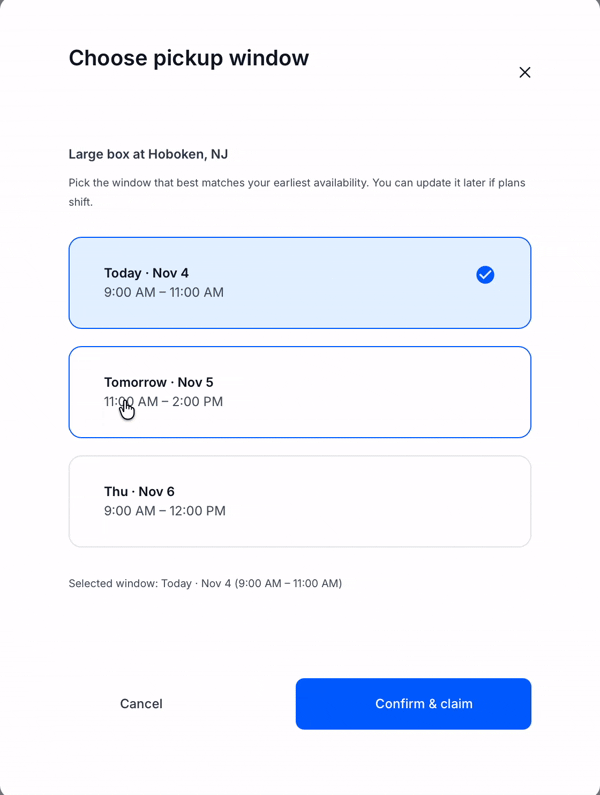 Claim flow — motion and layout in the product